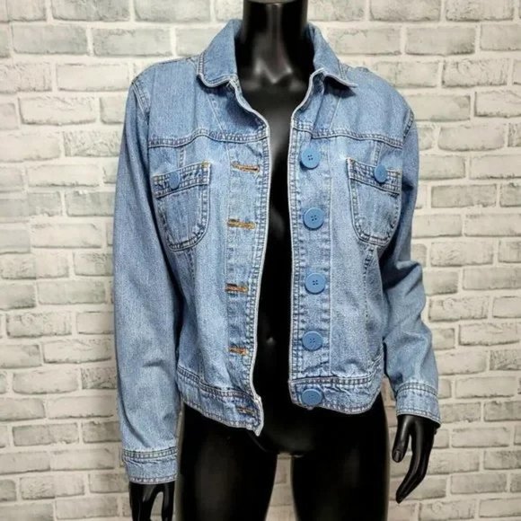 Vintage 90s Bill Blass L Light Wash Denim Button Front Jacket Jean Lightweight - Picture 3 of 5